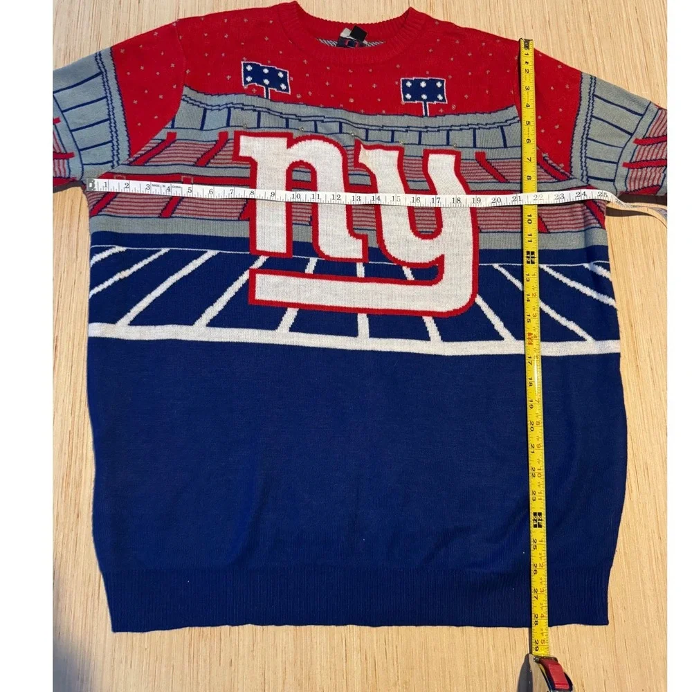 NFL Team Apparel New York Giants Ugly Christmas Sweater Mens XL Blue Red Stadium